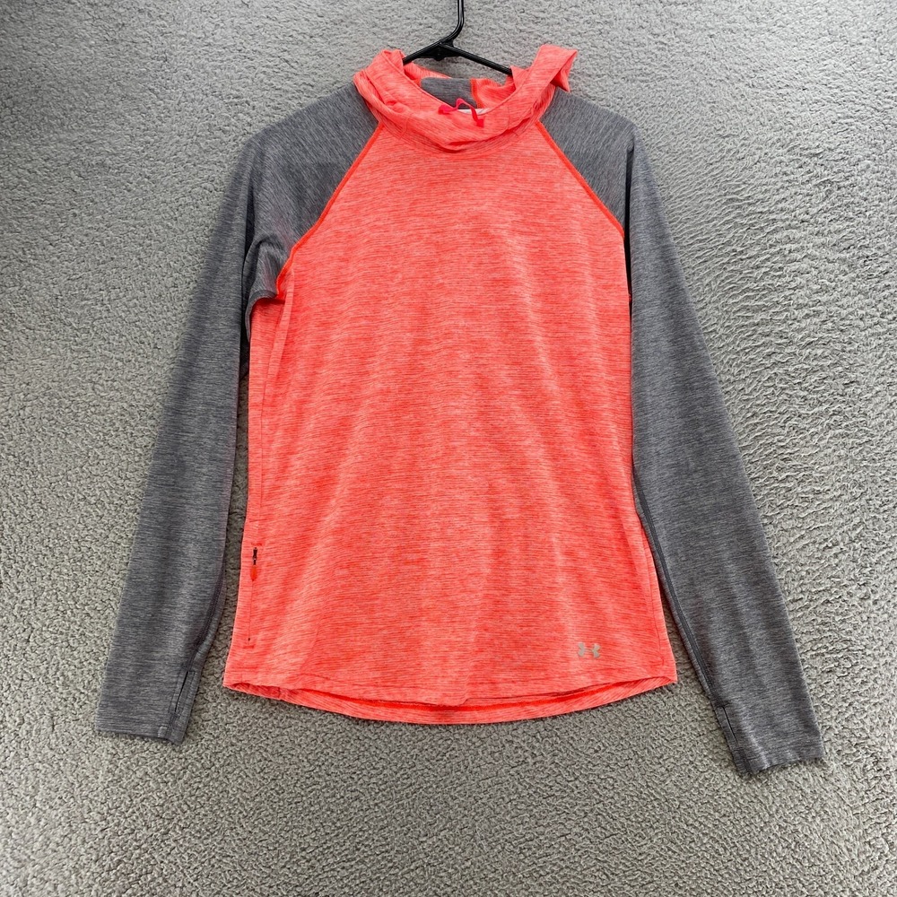 Under Armour‎ Hoodie Womens M Fitted Threadborne Orange Gray HeatGear Stretch